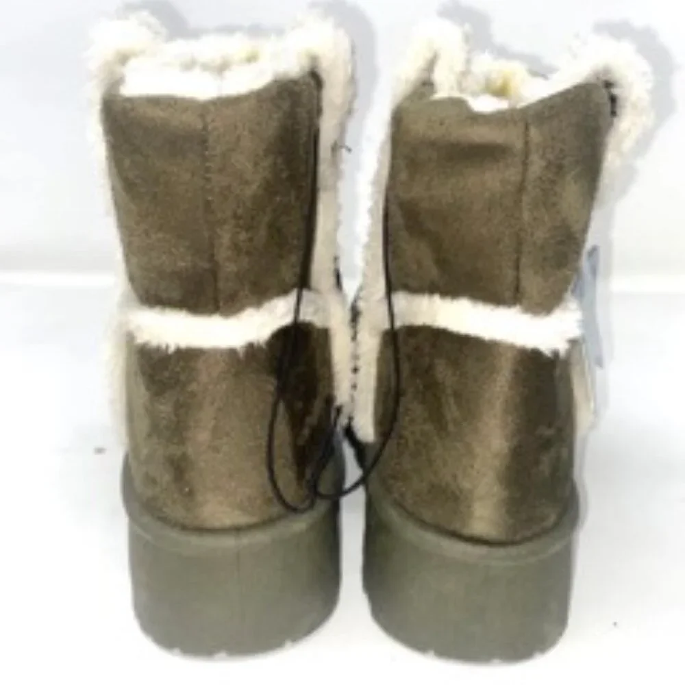 Love83 LM-11937-OL Platform Short Ankle Booties Faux Fur Olive Green Size 8